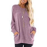 KUOTAI Womens Fall Long Sleeve T-Shirts Casual Tunic Tops for Leggings Loose Soft Blouses with Pocket
