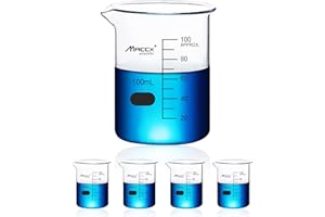 Maccx 3.4oz(100ml) Sturdy Glass Beaker, 3.3 Borosilicate Griffin Low Form with Printed Graduation, Pack of 4, BKL100-004