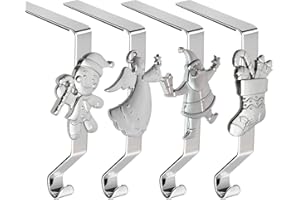 XENTUMI Christmas Stocking Holders for Mantle Set of 4, Reusable Christmas Stocking Hooks, No-Damage Xmas Hanger for Fireplace Mantle Grip Stand Christmas Decoration Ornaments Hanging Shelf Floor