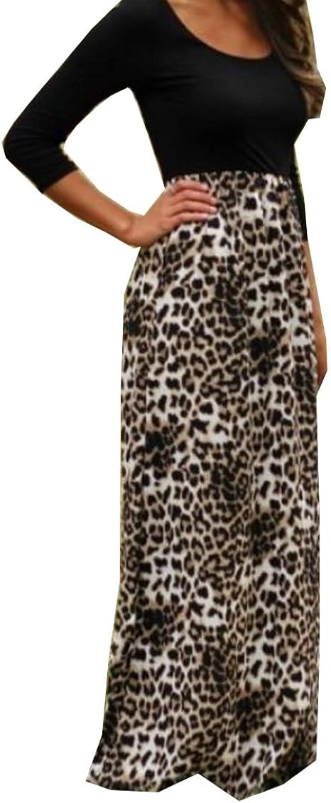 Amazon Coolred Women S Leopardファッションカジュアルboho Mid長ドレス ワンピース チュニック 通販