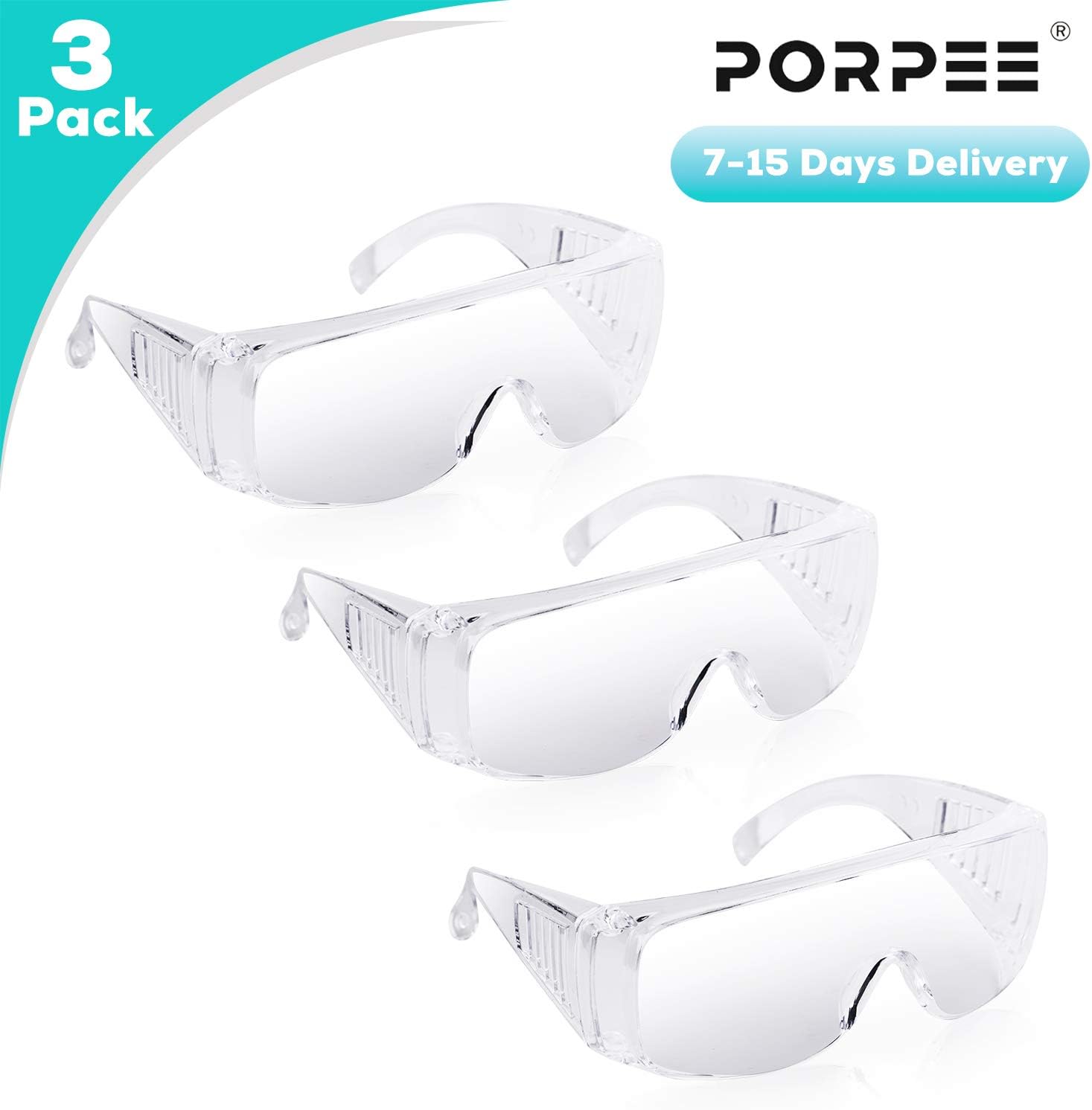 Safety Protective Goggles, PORPEE Safety Laboratory Glasses Anti-Fog, Anti-Splash, Anti-Scratch, Eye Full Protection Chemical Eyewear for Home, Lab, Workplace (GT1808-3 Pack)