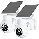 blurams 2K Solar Outdoor Camera Wireless, 360° PTZ Security Cameras Wireless Outdoor with Human Auto Tracking, R/Color Night Vision, Battery Powered, Compatible with Alexa, 2.4GHz Only, 2Pack