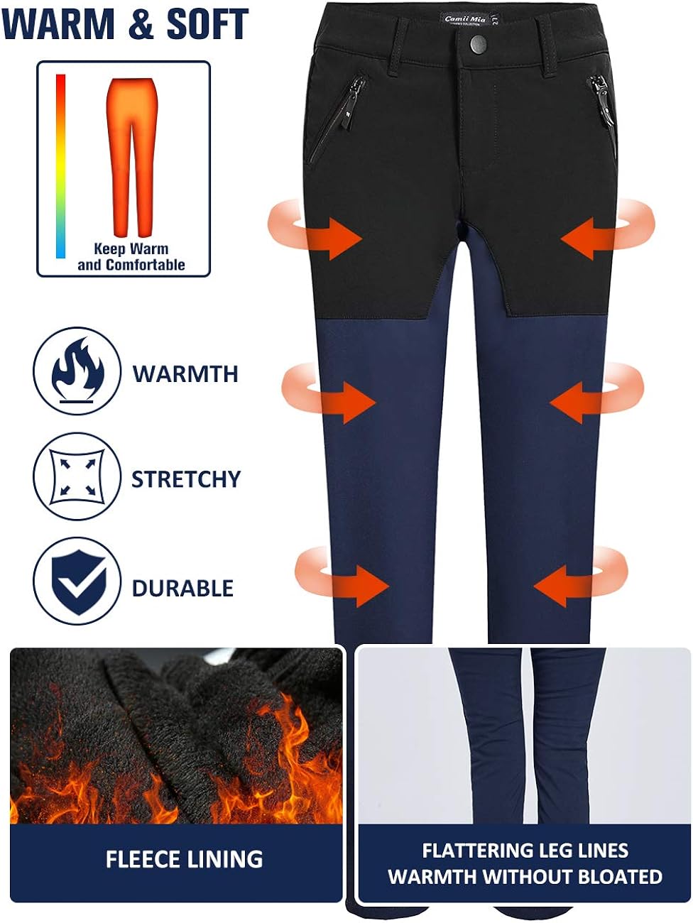 Camii Mia Women's Winter Slim Outdoor Windproof Water Resistant Fleece Hiking Skiing Snow Pants: Clothing