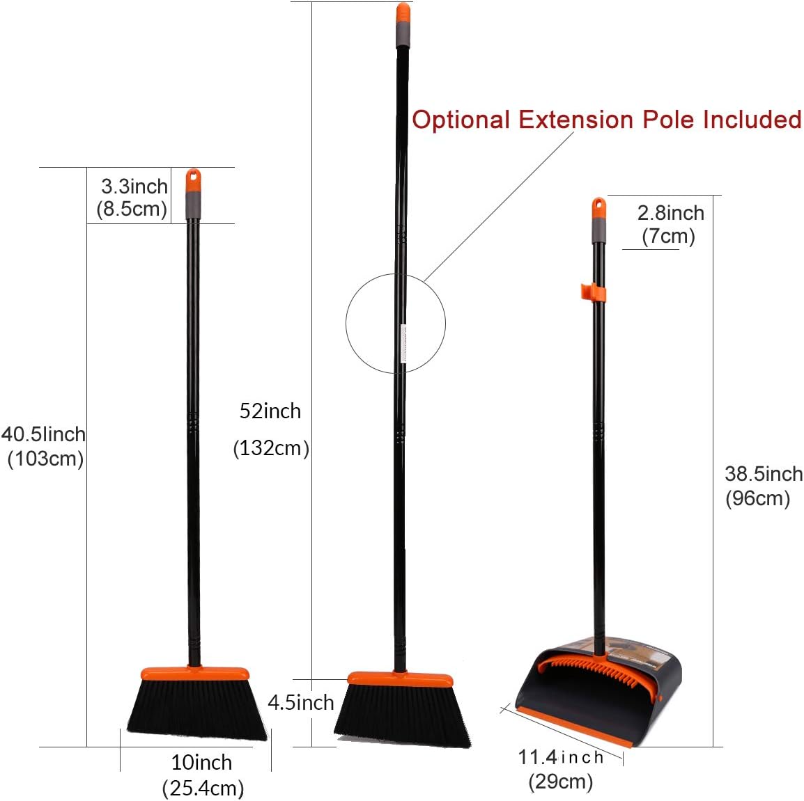 TreeLen Broom and Dustpan/Dustpan with Broom Combo with 52" Long Handle for Home Kitchen Room Office Lobby Floor Use Upright Stand Up Dustpan and Broom Set: Home & Kitchen