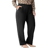 OLRIK Women's Plus Size Pull-On Dress Pants Stretchy Work Slacks | High-Waisted, Stretch Fabric, Functional Front Pockets, Faux Fly Pull-On Style, Decorative Back Pockets, Machine Washable