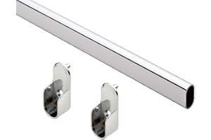 Home750-Chrome Oval Closet Rod Set With Chrome Rod End Supports. PRE-CUT (PC) 34 1/2" In. Wide Space)