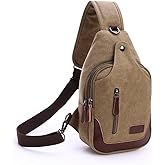 EDIWER Canvas Sling Bag for Men Crossbody Chest Bag Casual Daypack Rucksack Small Crossbody Backpack with Adjustable Strap