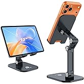 OCYCLONE Phone Stand for Desk, Foldable Cell Phone Stand Holder, Black | Taller, Adjustable Height and Angle iPhone Stand Office Accessories Compatible with 4.7"-13" Smartphones iPad Tablet