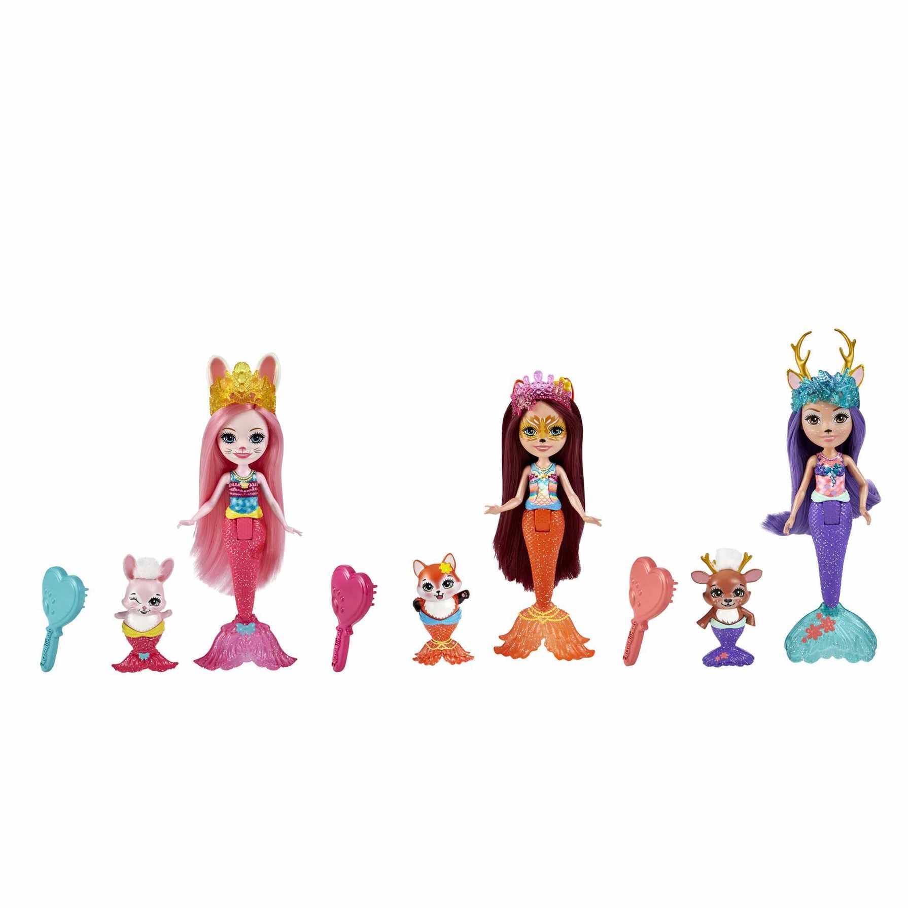 Enchantimals Mermaid Dolls 3-Pack , Bree Bunny, Felicity Fox, Danessa Deer dolls with Animal Friends and Hairbrush Accessories, gift for boys and girls +3 Years old - HCF87