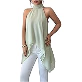 Verdusa Women's Halter Tops Asymmetrical Hem Sleeveless Tie Back Blouse Layer Flowy Going Out Top