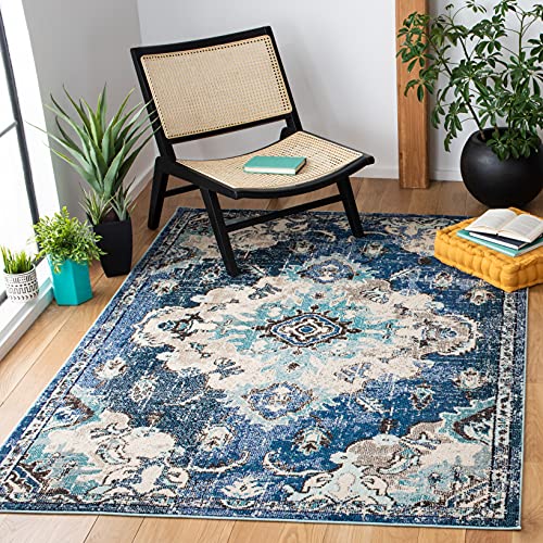 SAFAVIEH Madison Collection Area Rug - 5'3" x 7'6", Navy & Ivory, Boho Chic Med…