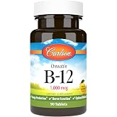Carlson Chewable B-12, 1000 mcg, Vitamin B12, Lemon, 90 Chewable Tablets | Energy Production; Optimal Wellness