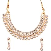 Efulgenz Crystal Choker Indian Jewelry Sets for Women Cubic Zirconia CZ Crystal Choker Necklace Drop Dangle Earrings Set Bollywood Wedding Jewellery