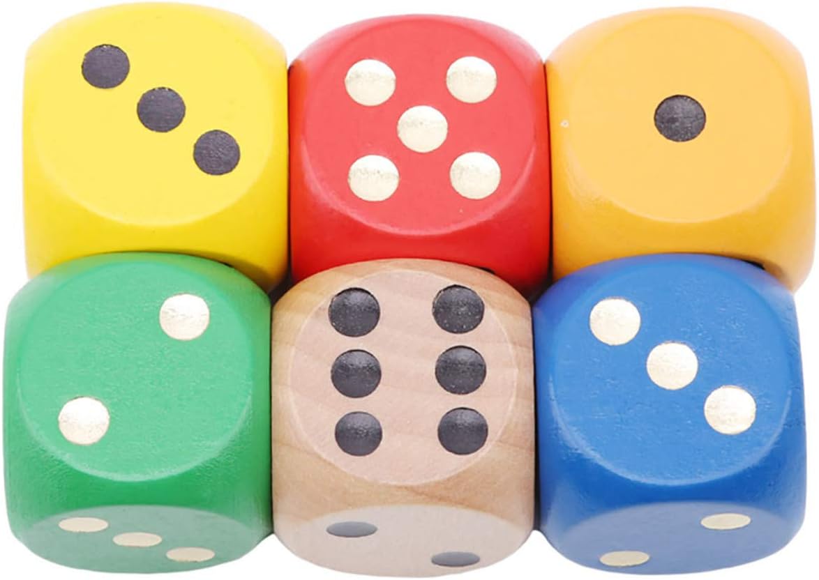 Bigsweety 6pcs Wooden Dice Set Large Gaming Dice Classic Game Toy