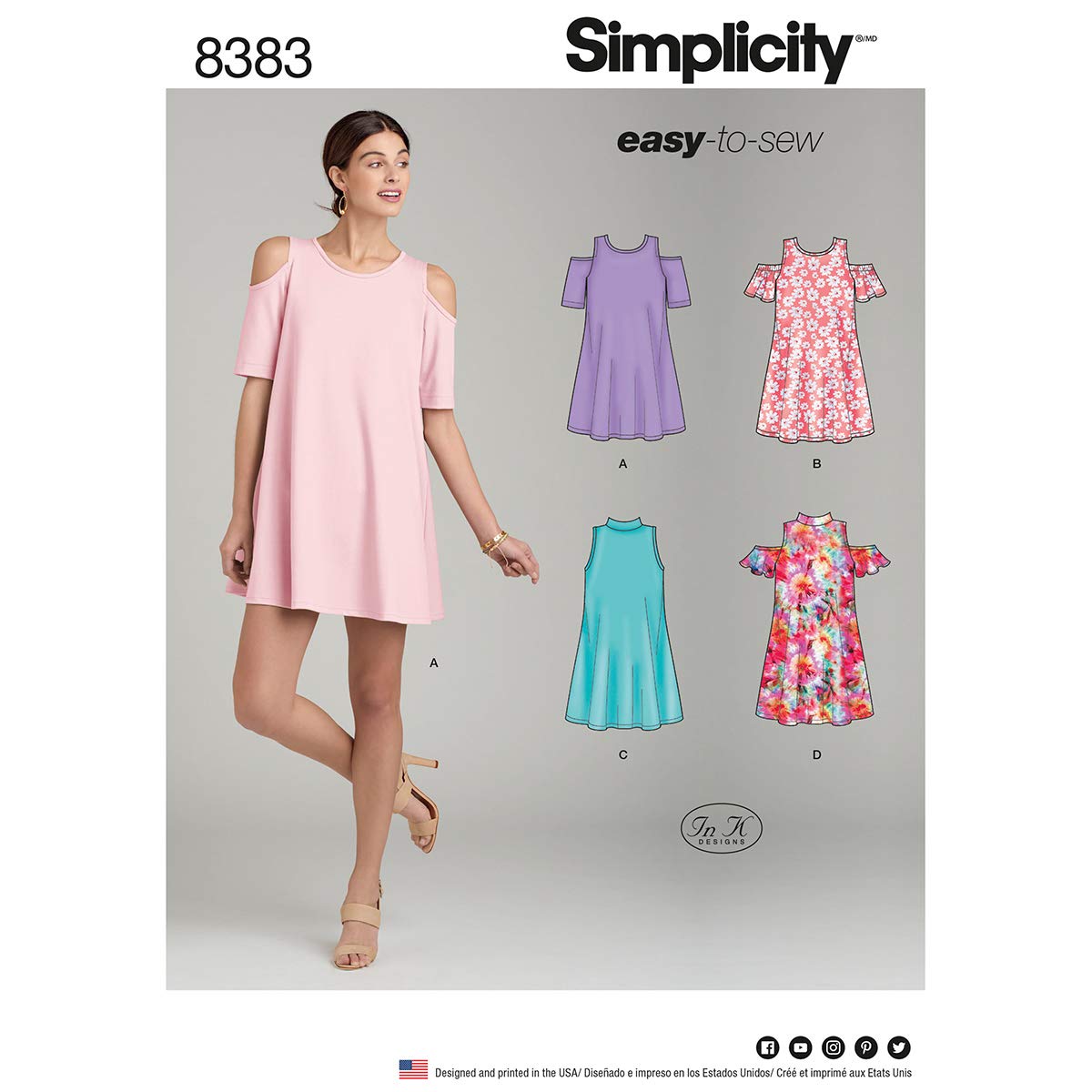 Simplicity Pattern 8383 Women’s Knit Trapeze Dress with Neckline and Sleeve Variations, Paper, White, 22 x 15 x 1 cm