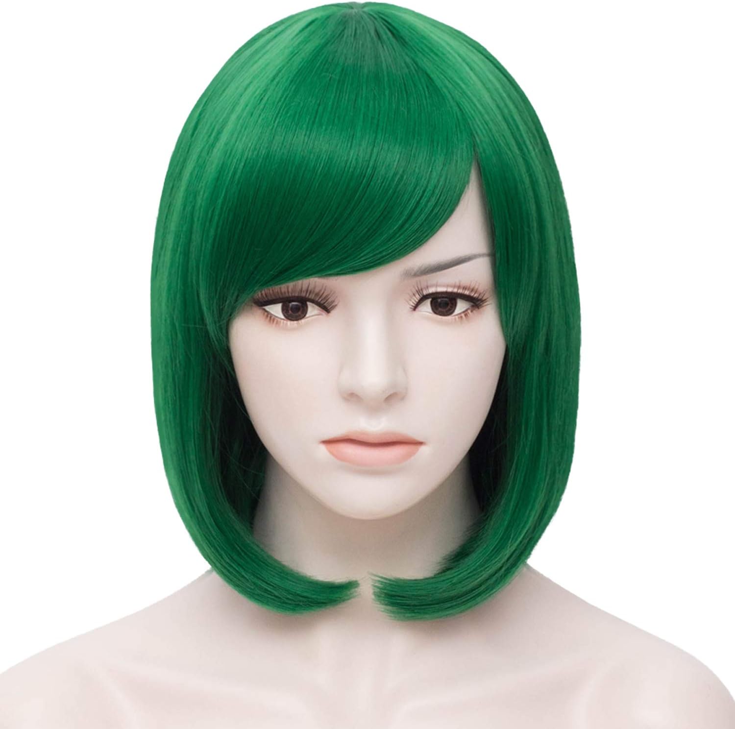 Short Green Bob Wigs Straight Wigs with Bangs for Women Girls 12 Inch BU029GR