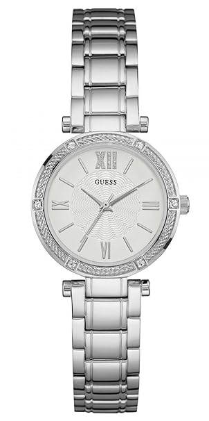 Guess Damen Analog Quarz Uhr mit Edelstahl Armband W0767L1