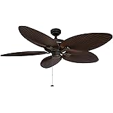 Honeywell Ceiling Fans Palm Island, 52 Inch Tropical Indoor Outdoor Ceiling Fan with No Light, Pull Chain, Dual Mounting Opti