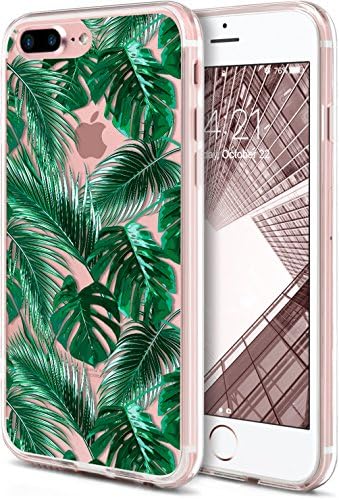 iPhone 7 Plus Case, iPhone 7 Plus Phone Cover,ROOEL [Tropical Palm Leaves Artwork Pattern] Slim Soft Protective TPU Bumper Frame Hard Clear Transparent Acrylic PC Plastic Back for Apple iPhone 7 Plus