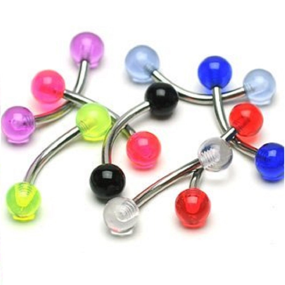 PiercedOff Multipack of 8 Curved Barbells with Acrylic Balls - Thickness 16Ga (1.2mm) / Length 8mm / Ball Size 3mm