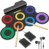 ROCKSOCKI Electronic Drum Sets, 7 Drum Practice Pad, Roll-up Drum Pad Machine With Drum Sticks Foot Pedals, Great Holiday Xma