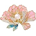 Dainty Flower Brooch Pins for Women Graceful Cubic Zircon Peony Pearl Enamel Badges Lapel Pins Trendy Banquet Prom Dress Jewelry Accessories Gift