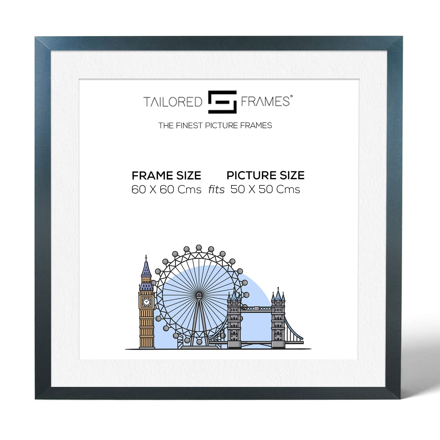 Tailored Frames Seattle Black 60 x 60Cm Frame for 50 x 50Cm picture | Single Picture Frames | Wall Hanging Type | Photo Frame With White Mount