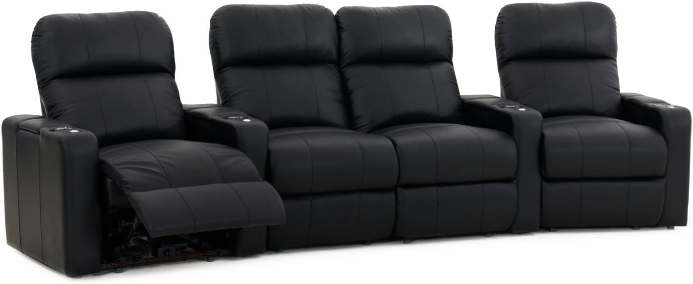 Octane Turbo XL700 Black Bonded Leather with Manual Recline (Row of 4 Middle Loveseat Curved): Furniture & Decor