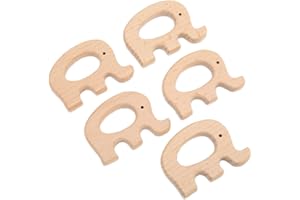 WALFRONT 5Pcs Wooden Teether Toys Beech Non Toxic Baby Teether with Smooth Edges for Infant Teething Relief (Elephant)
