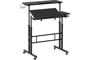 SogesGame 31.5" Mobile Stand Up Desk, Adjustable Standing with Wheels Home Office Workstation, Rolling Table Laptop Cart for 