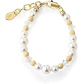 Cherished Moments 14K Gold Plated Bracelet for Babies, Toddlers, Kids, and Little Girls with Simulated Pearls, Crystals and Gold Sparkle Beads