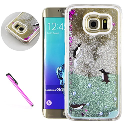 S6 Edge Cover Samsung Galaxy S6 Edge Cover for Girls EMAXELER 3D Creative Design Angel Girl Flowing Liquid Floating Bling Shiny Liquid PC Hard Cover for Samsung Galaxy S6 Edge Silver 3 penguin