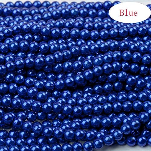 4 mm 200 PCs Beading Supplies, Straight Hole Round Spacer Loose Beads Imitation Pearl DIY, Beading Jewelry Making (Blue)