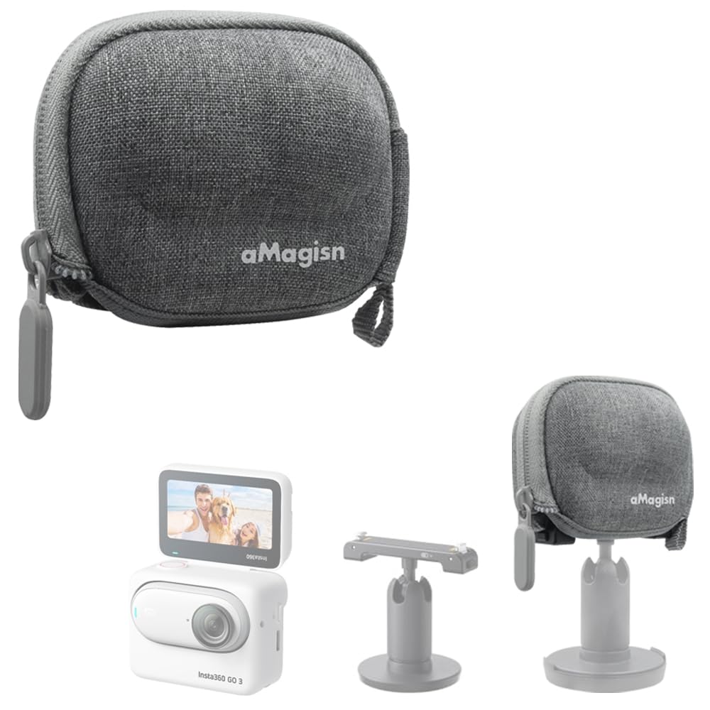 LINGHUANG Mini Storage Bag for Insta360 GO 3 Action Camera, Hard Carrying Case for Insta360 GO3 with Tripod, Original Quick Release Base No Need to Remove