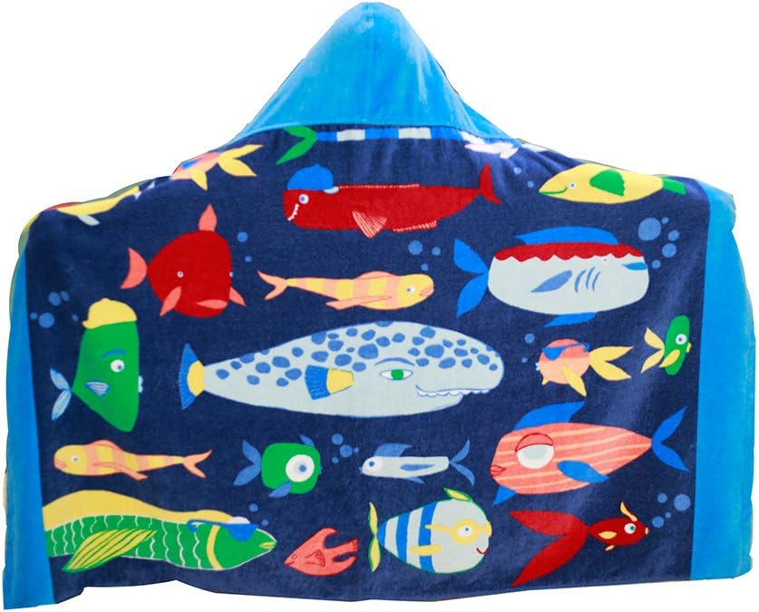 AteAte Cute Cartoon Baby Kid's Hooded Bath Towel Toddler Boy Girls Beach Towel New 100% Cotton 400 GSM(Bottom Fish)