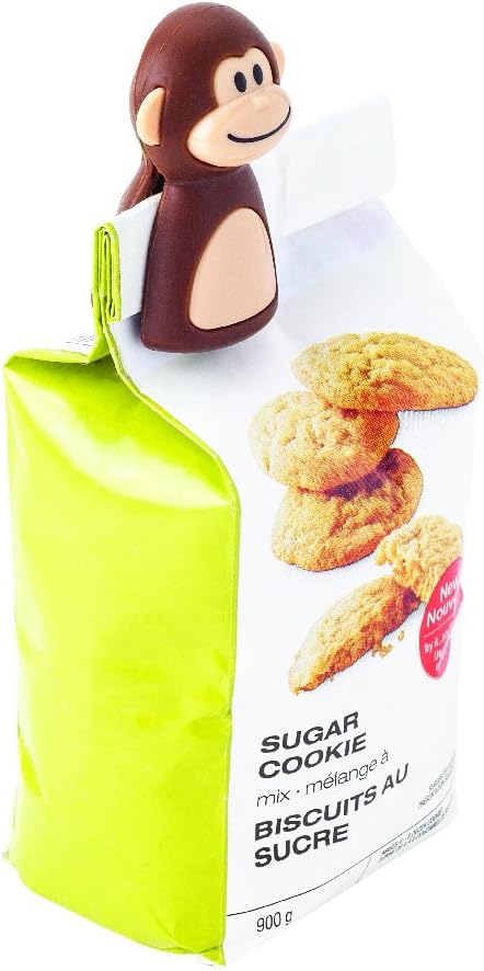 MSC International Joie Monkey Bag Clips, Set of 2, 2.75 1.75 x 1.5-Inches, BSG, Brown