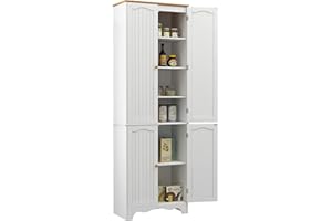 Yusong 72'' Tall Kitchen Pantry Cabinet, Freestanding Storage Cabinet with Doors and Shelves, Wooden Food Pantry Farmhouse Cupboard Buffet for Kitchen Dining Living Room, White