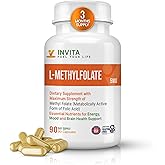INVITA L-Methylfolate 5mg – Physician Formulated Active Methyl Folate - 5-MTHF Supplement for Energy, Mood & Brain Health Support - Non GMO, Gluten Free, 90 Capsules (3 Month Supply)