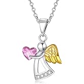 AOBOCO 925 Sterling Silver Guardian Angel Necklace, Birthday Jewelry Gifts for Women Her