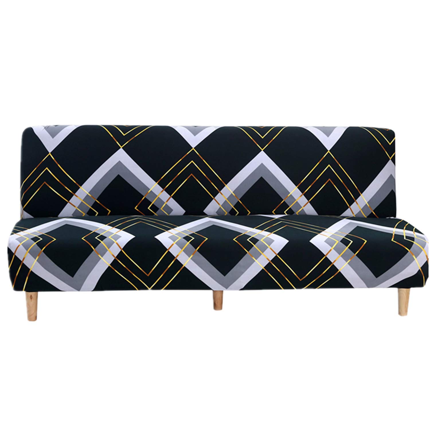 Mingfuxin Armless Sofa Bed Cover, Spandex Stretch Futon Slipcover Protector, Non-Slip Elastic Folding Couch Sofa Shield Fits for 2-3 Seater Folding Sofa Bed without Armrests (Printed #2721)