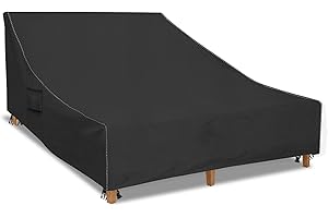 Aacabo Double Chaise Lounge Cover Waterproof Heavy Duty 82Inch Double Wide Patio Chaise Lounge Chair Covers-Black