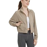 happlan Women's UPF 50+ Sun Protection Athletic Running Gym Yoga Long Sleeve Cropped Zip Up Workout Shirt Track Jacket