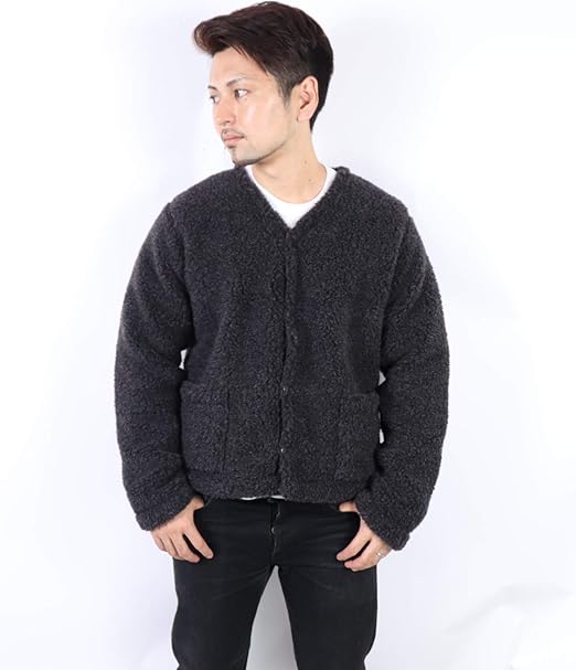 Amazon Co Jp コールドブレーカー Coldbreaker ウール ボア ブルゾン アウター ベスト フリース カーディガン メンズ もこもこ Black M 服 ファッション小物