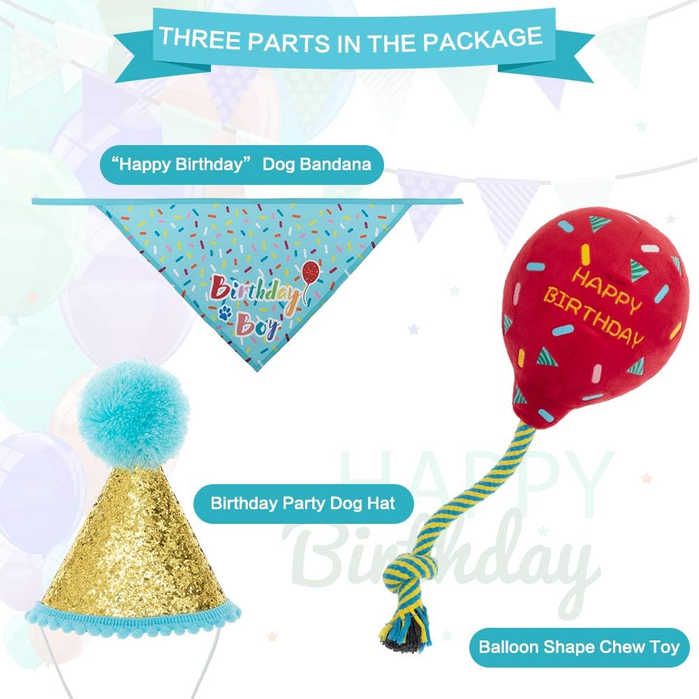 KOOLTAIL Dog Birthday Bandana Hat Balloon Plush Toy Set, Cute Pet Happy Birthday Accessory Puppy Chew Toy for Dogs Cats Puppies - Image 4