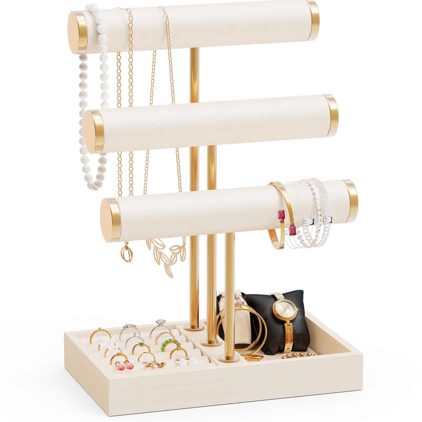 Photo 1 of Abiglifty 3 Tier Necklace Holder Display, Jewelry Organizer, Jewelry Stand, Bracelet Display, Necklace Organizer, Bracelet holder, Jewelry Display for Necklace, Watches, Rings, Beige