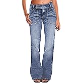 Flamingals Wide Leg Jeans for Women Low Rise Baggy Stretchy Straight Leg Bootcut Denim Pants