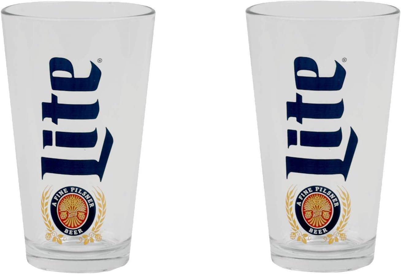 Miller Lite Signature Pint Glasses Set of 2 Mixed