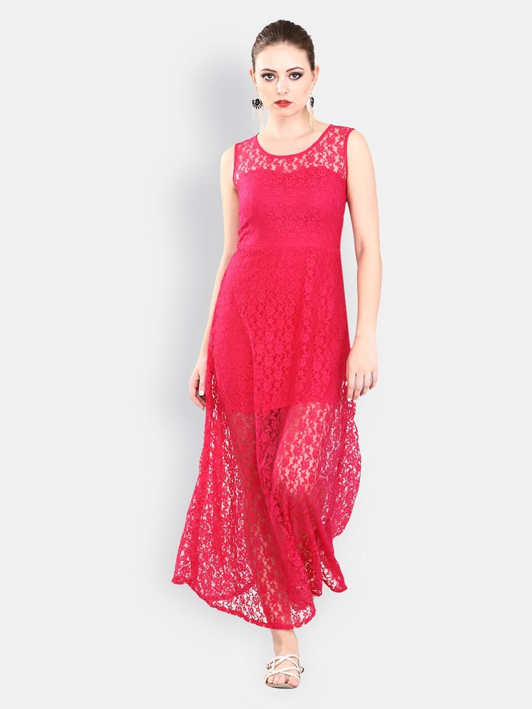 Womens Pink Lace Maxi Dress at Amazon Women’s Clothing store