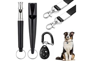 GENERIC 3 PCS Dog Whistles Set, Adjustable Recall Dog Training Whistle Silent Dog Whistle to Stop Barking with Lanyard,Dog Clicker(Black)