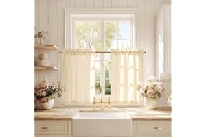 NICETOWN Linen Cafe Curtains Light Filtering for Kitchen Windows, Striped Tier Small Half Window Semi-Sheer Curtains Rideau C